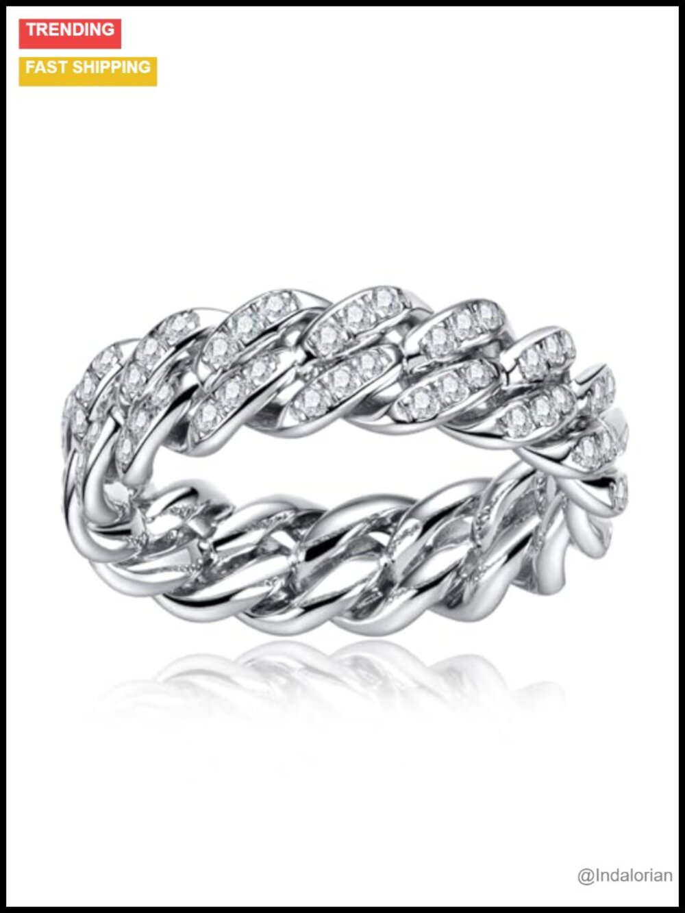 Moissanite Cuban Link Ring 925 Sterling Silver Wedding Band